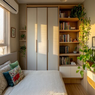 Modern 3-Door Swing Wardrobe Design with Open Shelving
